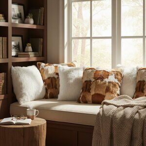 SOGA 6PC Cowhide Patchwork & Pure White Textured Pillowcase Set
